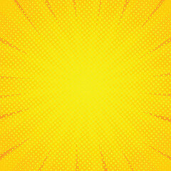 Poster - Comic pop art yellow background. sun ray retro background with flash. yellow starburst with halftone. comic sunbeam