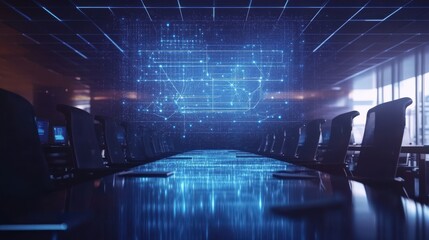 Wall Mural - a large blue screen with a grid of squares and a few small squares