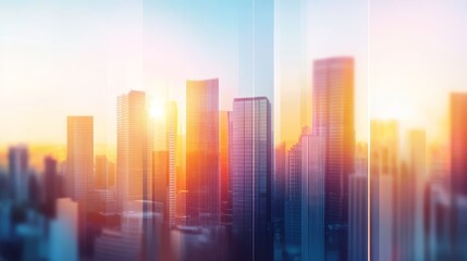 Wall Mural - Stunning sunset over a modern city skyline with glass buildings reflecting vibrant colors