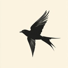 Poster - Bird in flight showcasing elegant wings against a neutral background with soft lines and vintage style. Generative AI