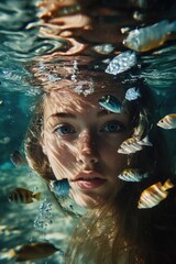 Sticker - Woman Underwater with Fish