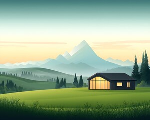 Wall Mural - serene mountain landscape with modern house
