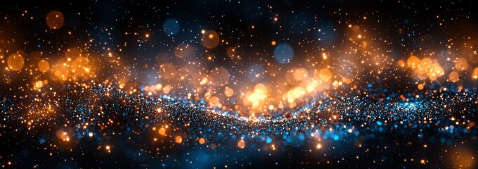 Wall Mural - glitter lights, abstract design with blue, gold, and black hues, appear blurred in the background. b