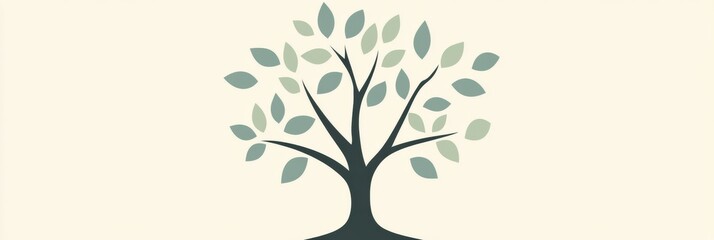 Aufkleber - Stylized illustration of a tree with branches and leaves creating a natural and serene ambiance. Generative AI