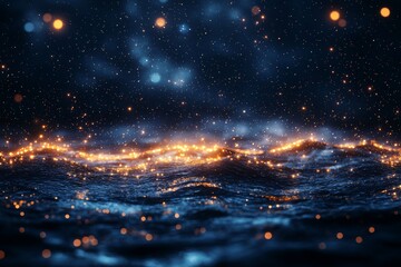 Wall Mural - abstract glitter lights in gold, blue, and black colors form the background, gently blurred