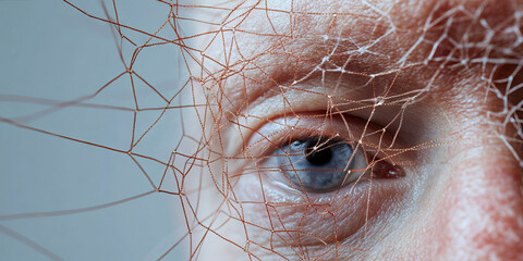 Human Eye Partially Covered by Intricate Mesh