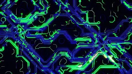 Aufkleber - Visual exploration of intricate circuit patterns and digital design layout in neon hues
