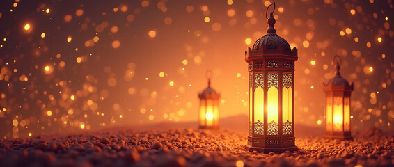 Wall Mural - arabic lantern of ramadan celebration background illustration