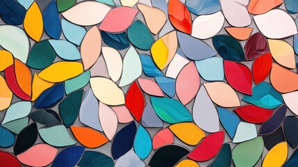 Poster - Colorful abstract pattern with leaf shapes in various shades on a gray background