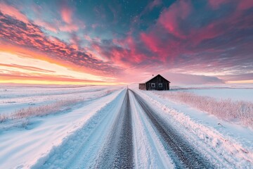 Wall Mural - house beside snowy road