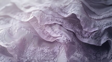 Poster - Delicate lace fabric with soft folds and intricate patterns in light purple hues creating a dreamy texture