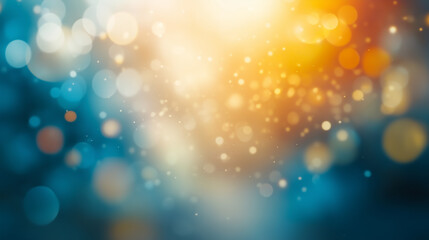 Poster - Vibrant abstract bokeh background with warm orange and cool blue gradient. Soft glowing circular light spots creating a dreamy and ethereal atmosphere with smooth texture and blurred effect.