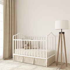 Wall Mural - Nursery interior in romantic style. Frame mockup. 3d render.