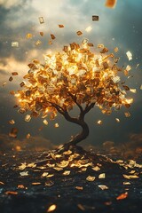Poster - A surreal depiction of money growing, symbolizing wealth and financial growth in an imaginative concept.