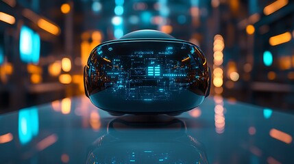 Aufkleber - A sleek black VR headset showcased on a futuristic workspace setting.