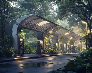 Poster - A modern electric vehicle charging station image featuring advanced technology and sleek design.