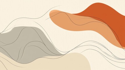 Poster - Abstract composition of flowing shapes and lines in warm and neutral tones on a textured background. Generative AI