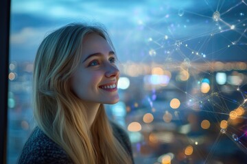 Poster - Woman Looking Out City Night