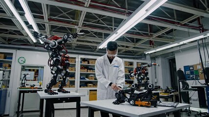 Leinwandbilder - Innovative robotics engineer tests advanced humanoid robots in a high-tech lab