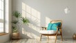 © Tina - Cozy modern living room with a stylish chair, lush plant, and soft sunlight casting shadows