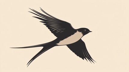 Aufkleber - Swallow bird in flight showcasing graceful wings and distinct body shape over a light background. Generative AI
