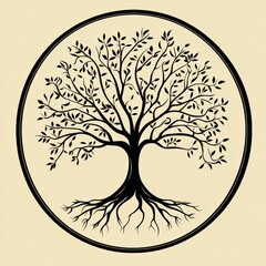 Fototapete - Exploring the intricate design of a tree of life featuring visible roots and vibrant leaves within a circular frame. Generative AI
