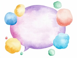 Wall Mural - Vibrant and cheerful pastel watercolor circular speech bubble with soft polka dot pattern and glistening highlights  creating a soothing and modern abstract design