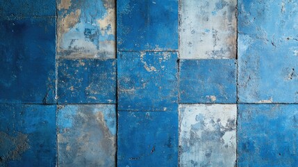 Poster - Blue and White Tiled Wall Close-Up