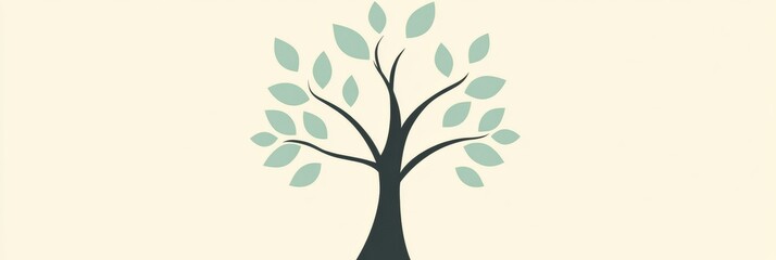 Poster - Stylized tree icon featuring branches and green leaves for nature themed designs and illustrations. Generative AI