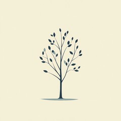 Aufkleber - Beautiful tree icon featuring branches and leaves set against a simple background with a calm aesthetic. Generative AI
