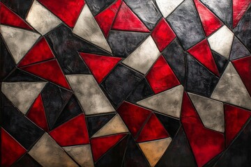 Poster - Abstract geometric pattern with red, black, and silver shapes in a modern art style