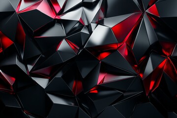 Poster - Geometric abstract pattern with sharp angles and deep red highlights on a dark background