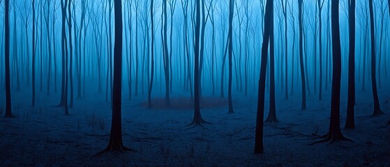 Poster - Blue Forest Fog Mystical Woodscape