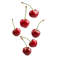 Canvas Print - Cherries floating in the air, isolated on white or transparent background