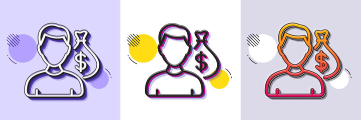 Wall Mural - Salary line icon. Halftone dotted pattern. Gradient icon with grain shadow. Business wages sign. Cash money bribe symbol. Line salary icon. Various designs. Vector