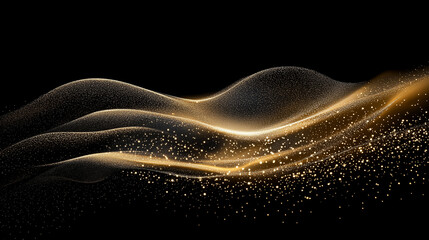 Aufkleber - Elegant abstract golden wave composed of shimmering particles on a black background. Luxurious dynamic motion with glowing light effects, evoking sophistication, opulence, and futuristic aesthetics in