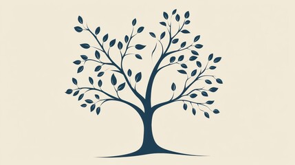 Poster - Stylized tree icon featuring branches and leaves on a light background for design and nature projects. Generative AI