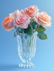 Poster - Pink Roses on Blue Background