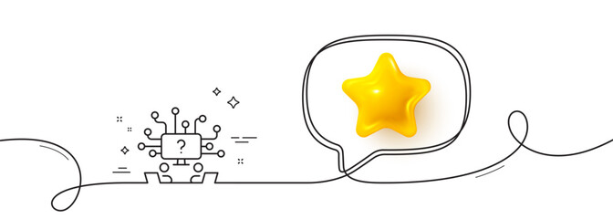 Wall Mural - Teamwork question line icon. Continuous line with 3d star. Ask help sign. Outsource support symbol. 3d star in speech bubble. Teamwork question single line ribbon. Loop curve pattern. Vector