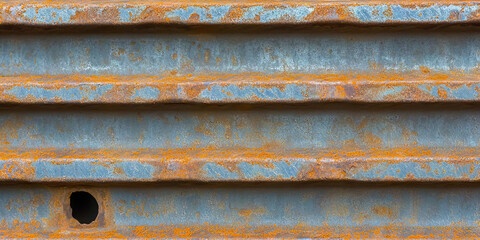 Wall Mural - Corrugated Metal Surface with Rust and Hole