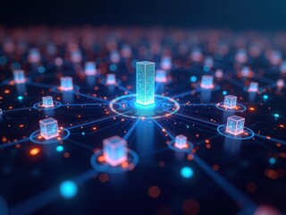 Wall Mural - digital representation of blockchain technology with interconnected nodes and data blocks in a futur