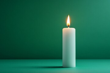 Aufkleber - Flickering candle illuminates calm space with soothing green backdrop in a serene atmosphere