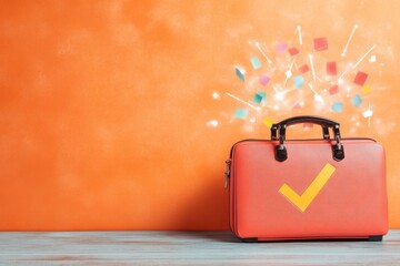 Aufkleber - A simple flat design of a briefcase with a glowing checkmark over it, symbolizing successful employment