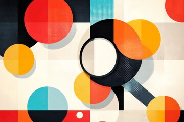Aufkleber - A simple flat design of a magnifying glass highlighting one circle in a grid of identical shapes, emphasizing a special focus