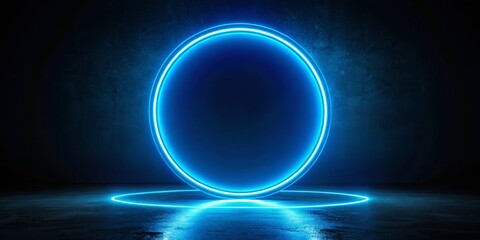 Wall Mural - abstract blue neon circle glowing in dark background - futuristic sci-fi energy concept