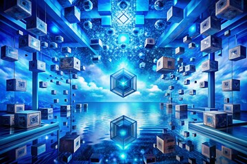 Wall Mural - Abstract Blue Square Background: Surreal Digital Art Photography
