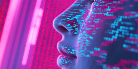 Digital Face Overlay with Computer Code