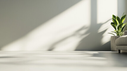 Poster - minimal modern interior with soothing neutral tones, sunlight, and green plant