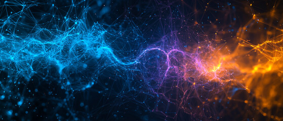Aufkleber - Abstract visualization of energy flow in minimal style, featuring vibrant blue, orange, and purple light patterns