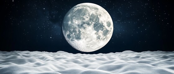 Poster - Full moon over snowy landscape, starry night